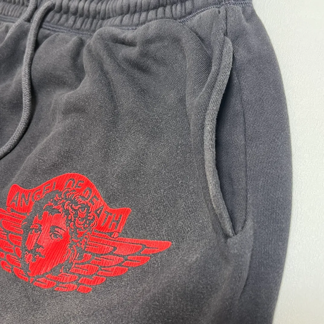 SAINT Mxxxxxx ANGEL SWEAT PANTS/BLK Angel Reborn Crack Print Distressed Sweatpants, Washed Black S-XL Assute Dyeing, Full Spray Fade, Heavy Fermentation Washing, Made with NEW VINTAGE Texture, Four Needles and Six Threads from the Factory, Boneless Patchwork, More Comfortable to Wear, Genuine Level Crack Print/Accessories Restored